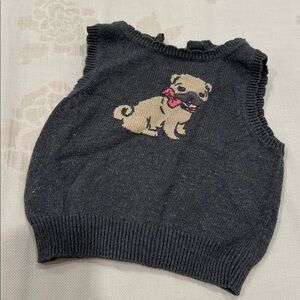 Gray Knit Vest with Pug Design